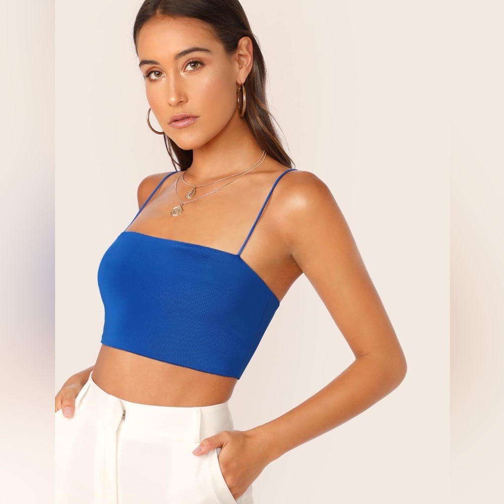 Mini blue crop top tank .